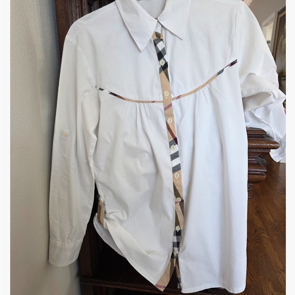 Burberry White Shirt with Check Accents - Picture 1 of 7
